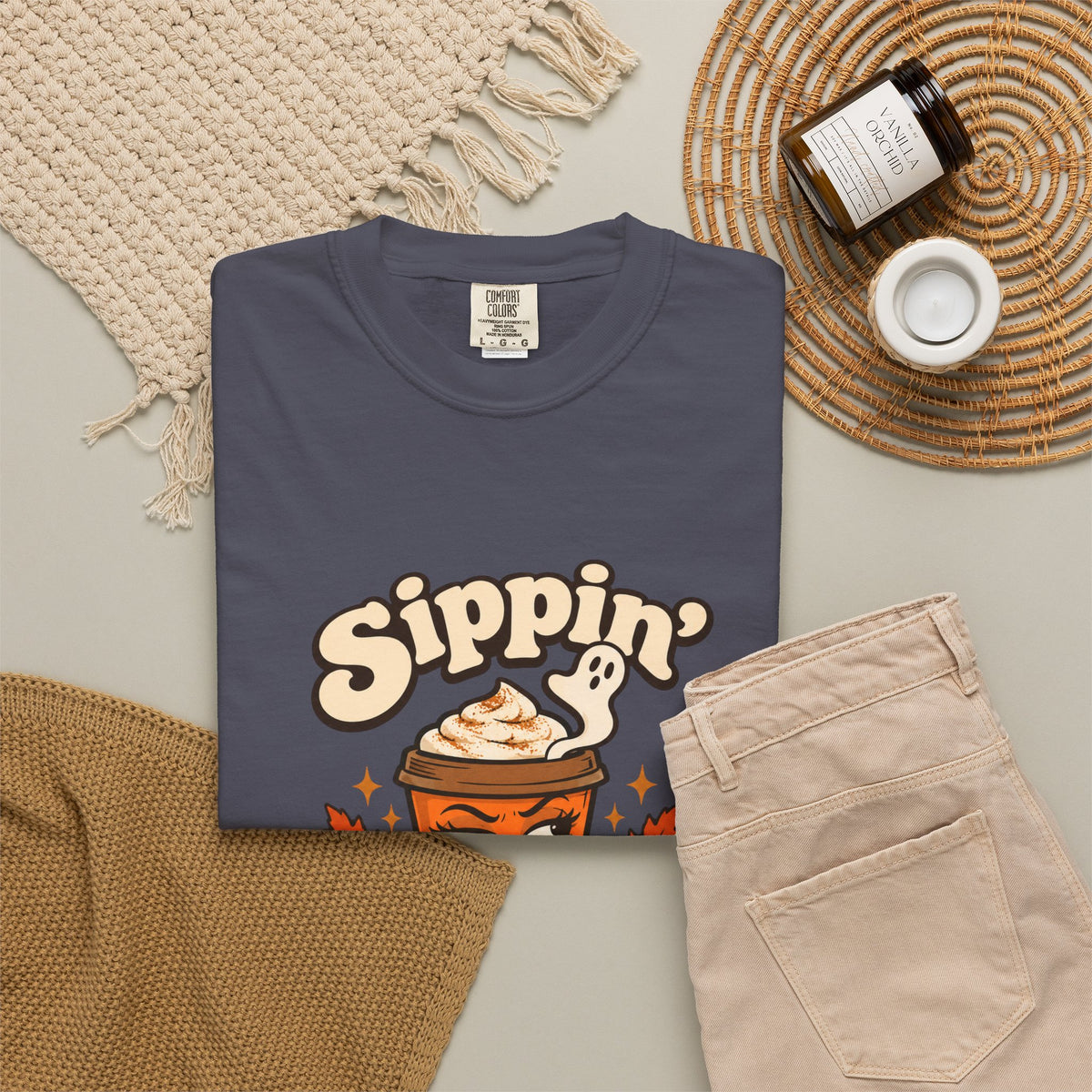 Sippin' Pumpkin Spice and Sarcasm Shirt Funny Fall Halloween Tee, Cute PSL Shirt, Gift for Sarcastic Pumpkin Spice Season Fans