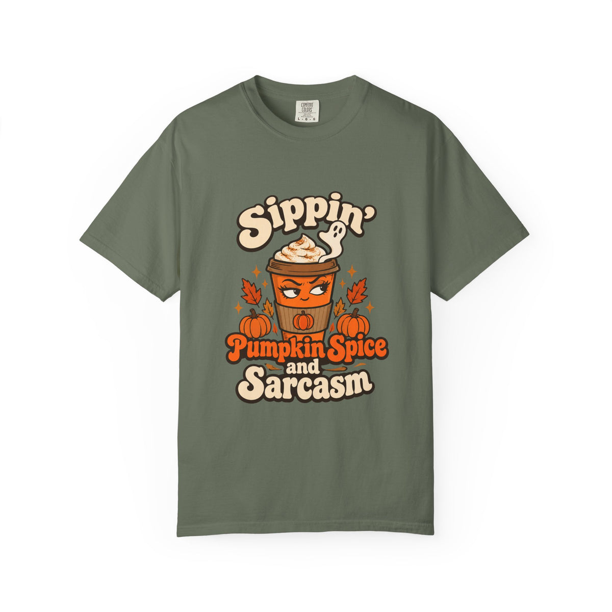 Sippin' Pumpkin Spice and Sarcasm Shirt Funny Fall Halloween Tee, Cute PSL Shirt, Gift for Sarcastic Pumpkin Spice Season Fans