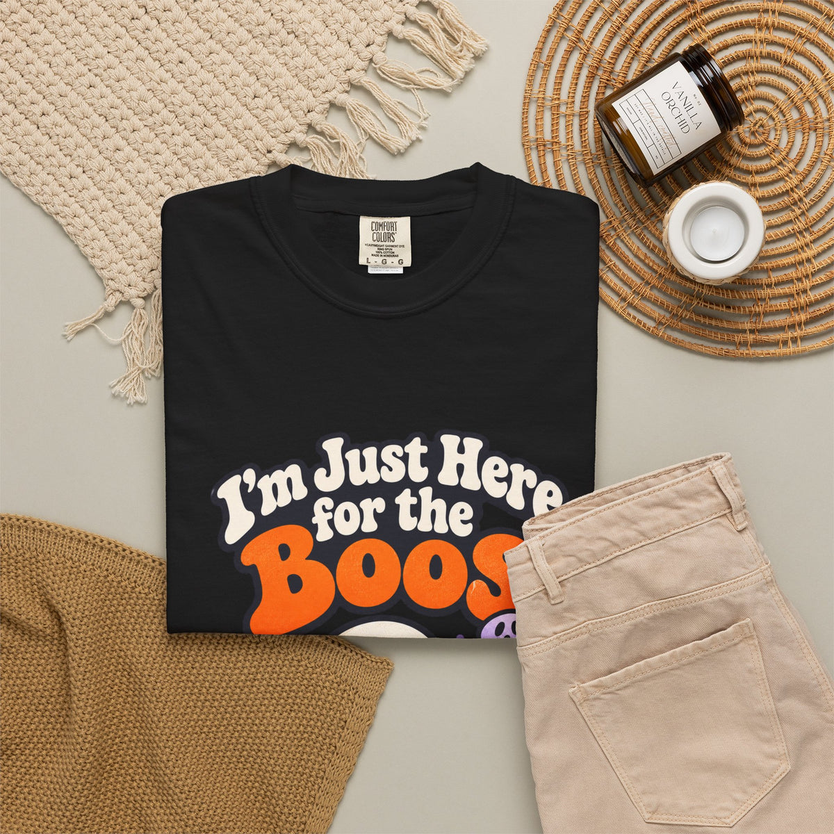 I'm Just Here for the Boos Shirt Funny Halloween Ghost Tee, Cute Spooky Season Party Shirt, Ghost Lover Gift for Halloween Parties