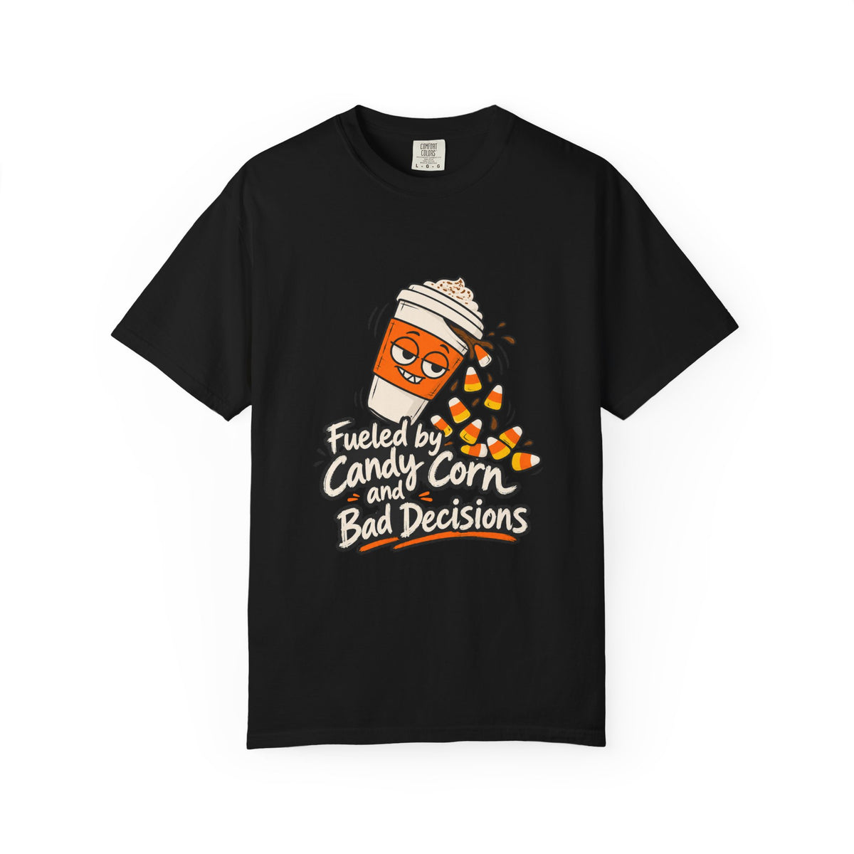 Fueled by Candy Corn and Bad Decisions Shirt Funny Halloween Tee, Cute Trick or Treat Shirt, Gift for Candy Lovers and Party People