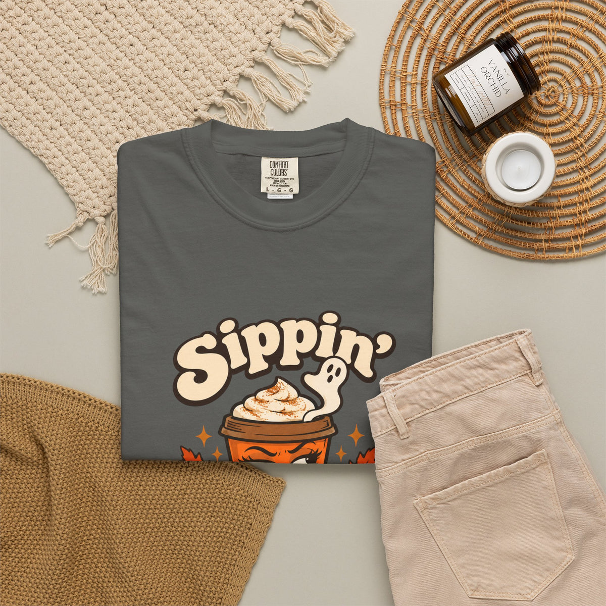 Sippin' Pumpkin Spice and Sarcasm Shirt Funny Fall Halloween Tee, Cute PSL Shirt, Gift for Sarcastic Pumpkin Spice Season Fans