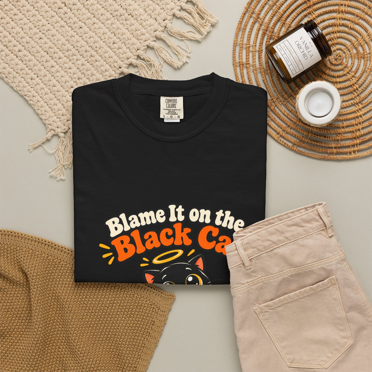 Blame It on the Black Cat Shirt Funny Halloween Cat Tee, Cute Spooky Season Kitty Shirt, Gift for Cat Moms and Halloween Lovers