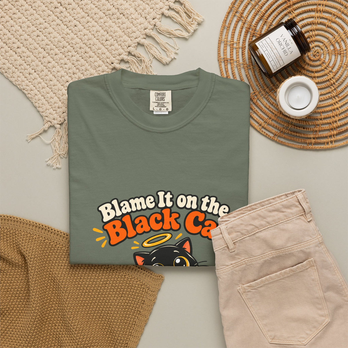 Blame It on the Black Cat Shirt Funny Halloween Cat Tee, Cute Spooky Season Kitty Shirt, Gift for Cat Moms and Halloween Lovers