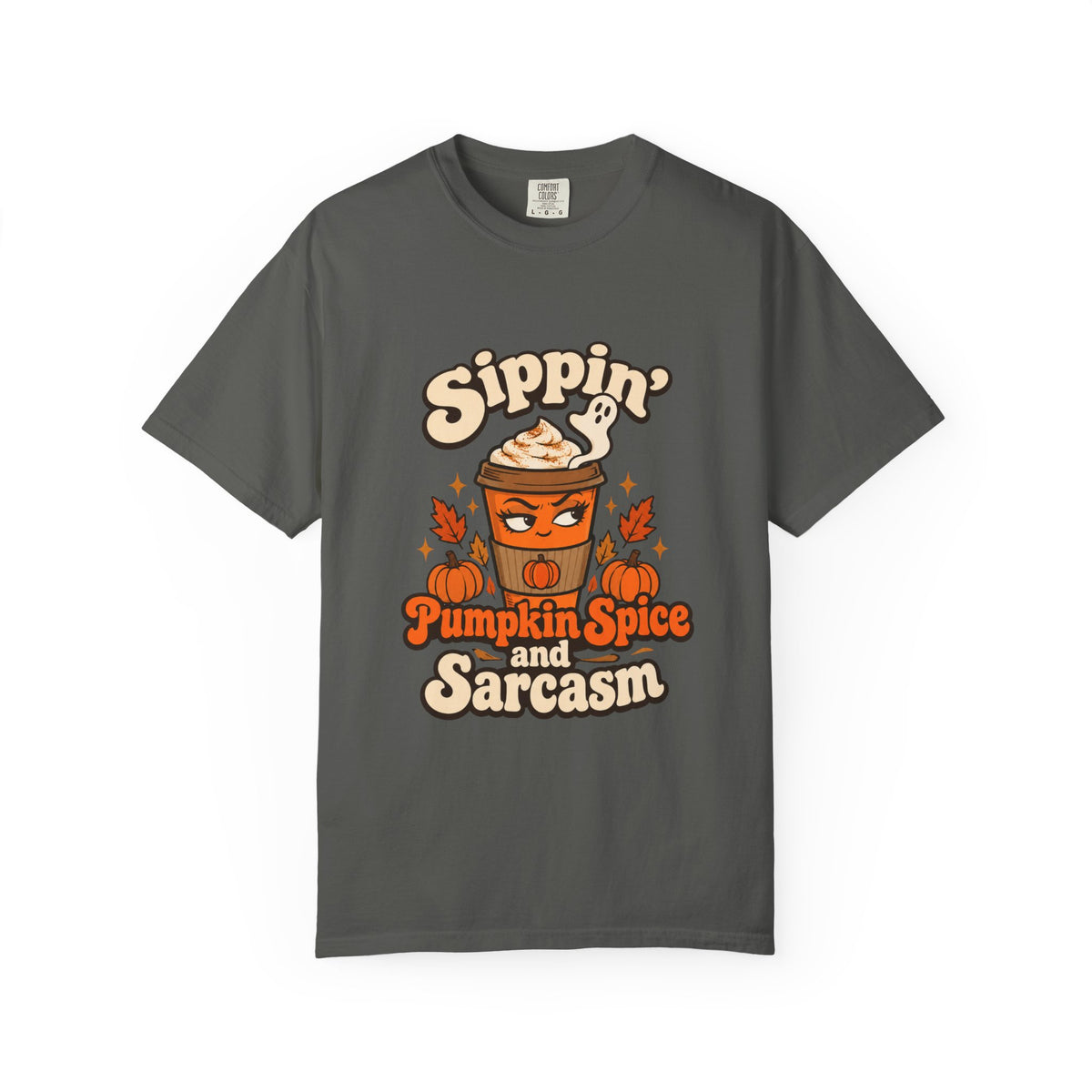 Sippin' Pumpkin Spice and Sarcasm Shirt Funny Fall Halloween Tee, Cute PSL Shirt, Gift for Sarcastic Pumpkin Spice Season Fans