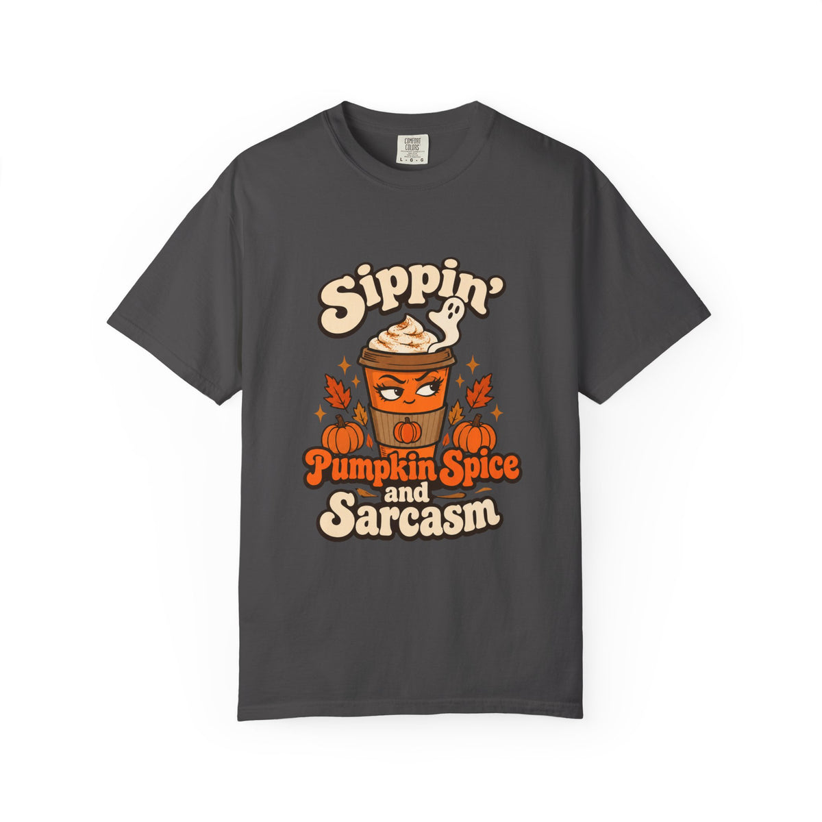 Sippin' Pumpkin Spice and Sarcasm Shirt Funny Fall Halloween Tee, Cute PSL Shirt, Gift for Sarcastic Pumpkin Spice Season Fans