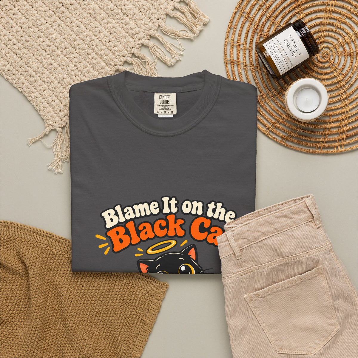 Blame It on the Black Cat Shirt Funny Halloween Cat Tee, Cute Spooky Season Kitty Shirt, Gift for Cat Moms and Halloween Lovers