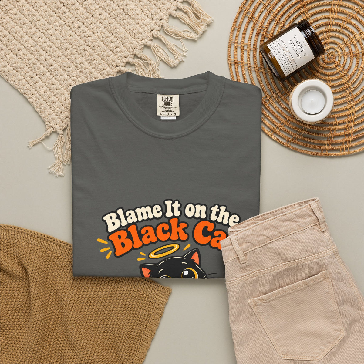 Blame It on the Black Cat Shirt Funny Halloween Cat Tee, Cute Spooky Season Kitty Shirt, Gift for Cat Moms and Halloween Lovers