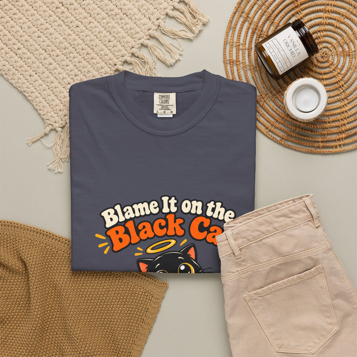 Blame It on the Black Cat Shirt Funny Halloween Cat Tee, Cute Spooky Season Kitty Shirt, Gift for Cat Moms and Halloween Lovers