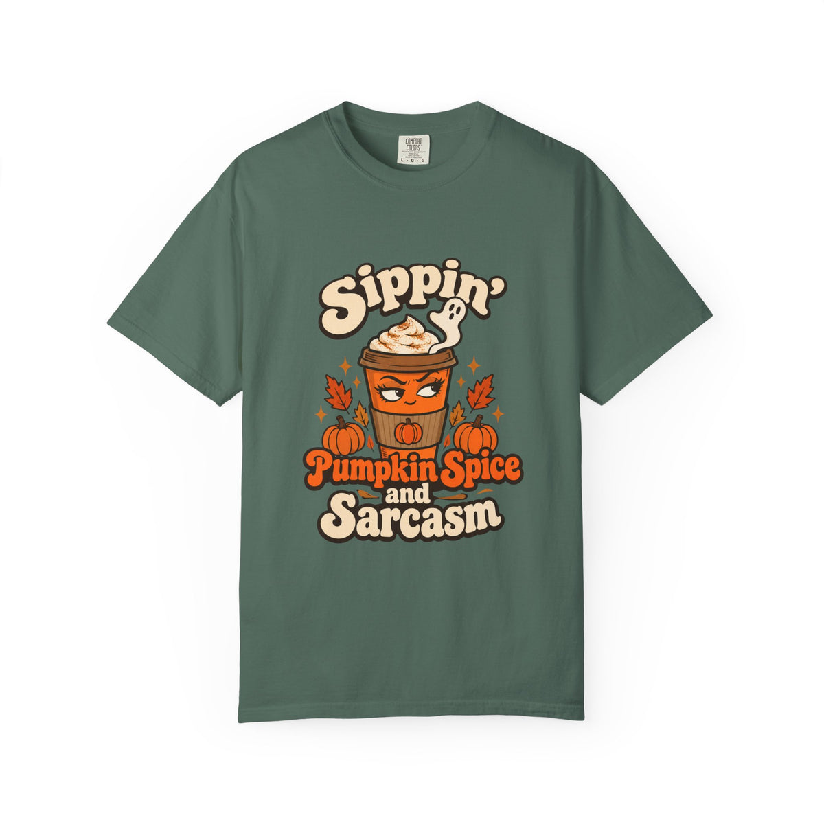 Sippin' Pumpkin Spice and Sarcasm Shirt Funny Fall Halloween Tee, Cute PSL Shirt, Gift for Sarcastic Pumpkin Spice Season Fans